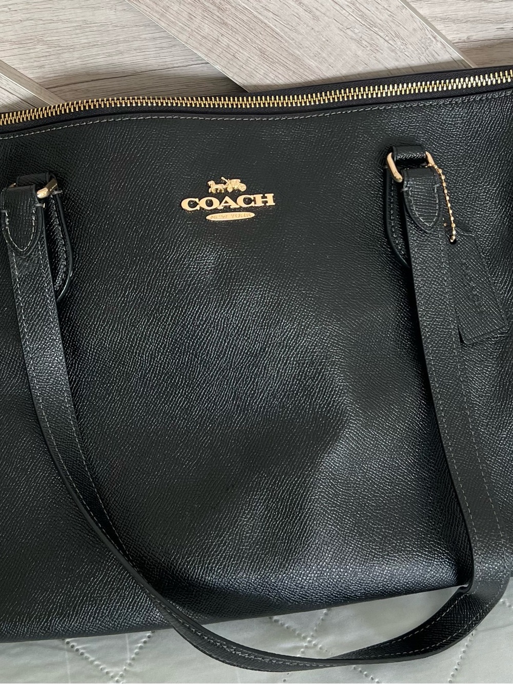 Coach Black Leather Tote with Gold Hardware and Logo